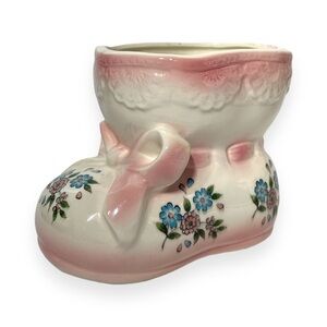 Inarco Baby Bootie Planter White, Pink And Blue With Floral Design Vintage Japan